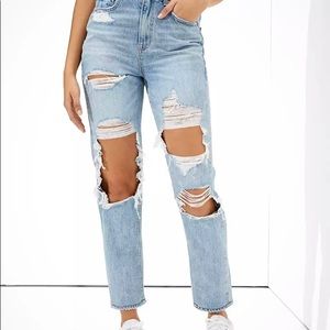 American Eagle Light Wash Ripped Mom Jeans